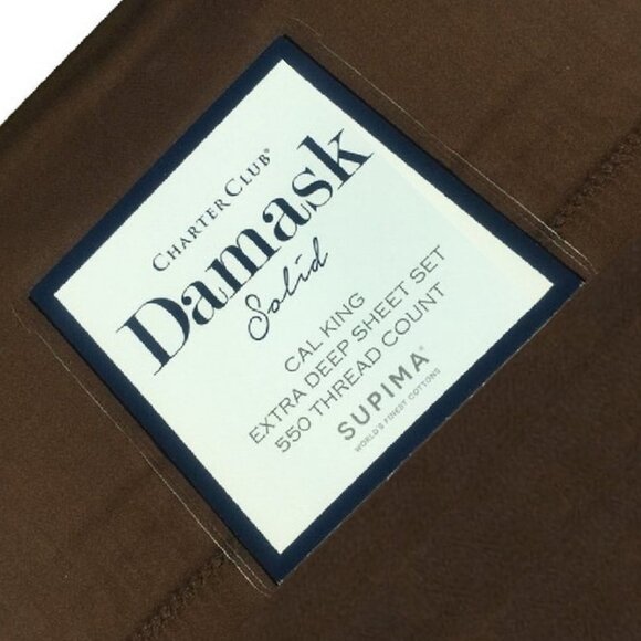 4-pc MOCHA COFFEE Charter Club Solid 550 TC Cotton Extra-Deep CAL KING Sheet Set - Picture 3 of 11